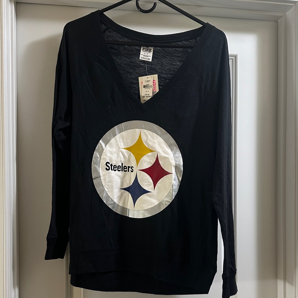 PINK Victoria’s Secret Steelers Black V-Neck Long Sleeve Shirt - Size S